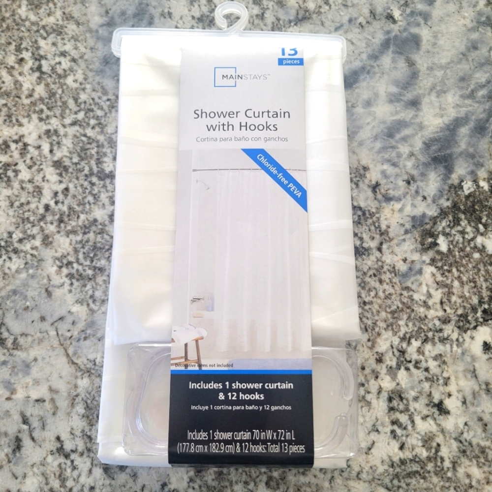 MAINSTAYS White Oasis clear striped chloride-free PEVA 13-piece shower curtain